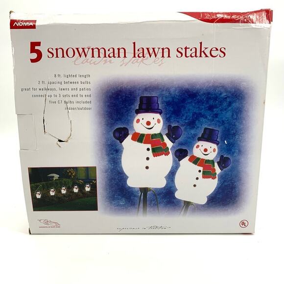 NOMA New Old Stock Unused 5 Lighted Snowman Pathway Lawn Stakes Christmas Decor - Picture 1 of 13